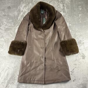 NWT Wild Fable Women's Faux Fur Trim Brown Trench Coat Size XXS